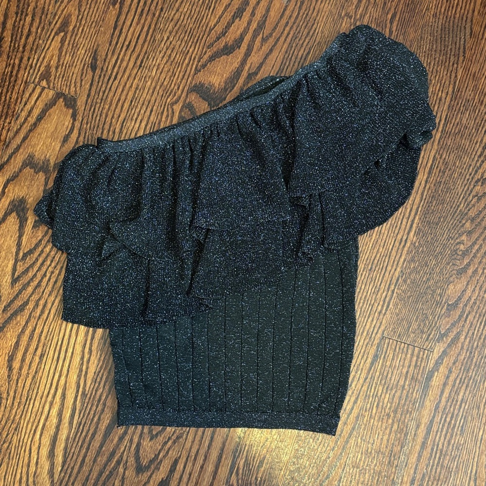 Mango Black Off-Shoulder Ruffle Sweater